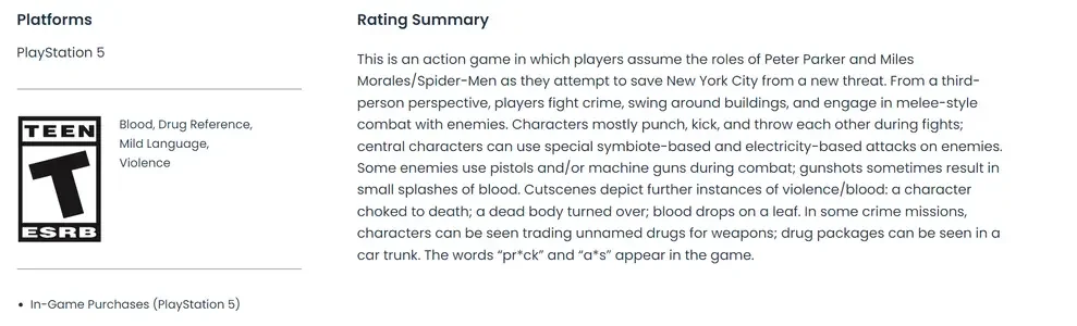 Marvel's Spider-Man 2 отримав віковий рейтинг