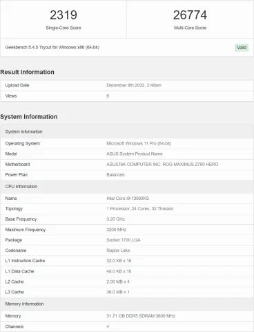 Найпотужніші Intel Core i9-13900KS, протестовані в Geekbench